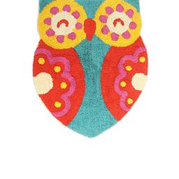 Chumbak Teal Blue & Red Printed Bohemian Garden Owl Bath Rug-picture-15