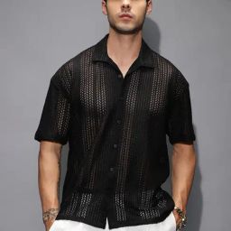 Campus Sutra Black Polycotton Oversized Self Design Shirt-picture-3