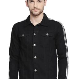 High Star Black Regular Fit Striped Denim Jacket-37