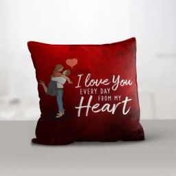 eCraftIndia Red Polyester I Love You Every Day Digital Printed Cushion Cover With Cushion Filler-image-93