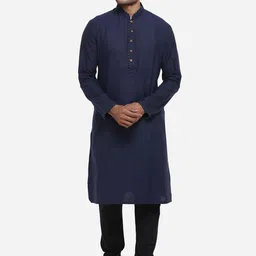 azania Men Blue Solid Straight Kurta-image-91