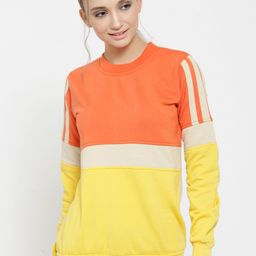 Belle Fille Women Orange & Yellow Colourblocked Sweatshirt-57