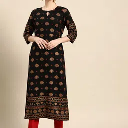 Gerua By Libas Women Black Red Ethnic Motifs Printed Keyhole Neck Kurta-image-84