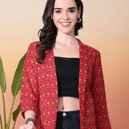 Sangria Floral Printed Open Front Shrug-image-77