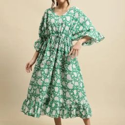 Secret Wish Green Cotton Printed Kaftan Nighty-image-25