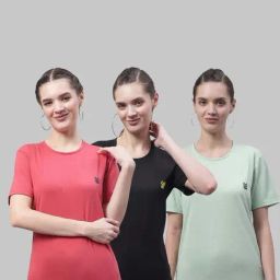 Vimal Jonney Pink & Black Cotton Sports T-Shirt - Pack Of 3-image-61
