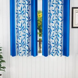 BELLA TRUE Blue & White 2 Pieces Floral Printed Ripple Fold Window Curtains-picture-47
