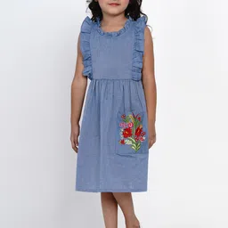 Bitiya by Bhama Girls Blue Solid Fit and Flare Dress-picture-35