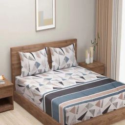Swayam Prakriti Geometric Multicolor 144 TC Microfibre Double Bedsheet with 2 Pillow Covers-image-63