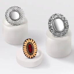 Fida Ethnic Oxidized Silver Mirror Cocktail Ring for Women - Set of 3-image-10