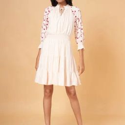 Honey by Pantaloons Off-White Embroidered A-Line Dress-image-34