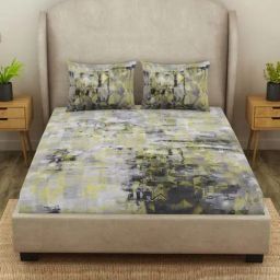 SPACES Starry Night Micro Chip Cotton 138 TC Viscose Double Size Bedsheet With Pillow Covers-image-35
