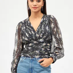 Harpa Floral Printed Cuff Sleeves Wrap Top-picture-46