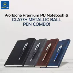 Worldone Pu Premium Notebook & Classy Metallic Ball Pen In Pen Loop Closure Size A5 Assorted Color, WPP1435 image 4