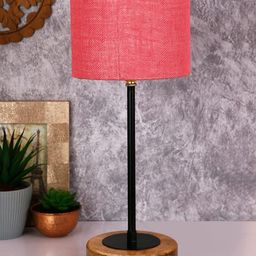 Devansh Pink & Black Solid Traditional Cylindrical Table Lamp-24