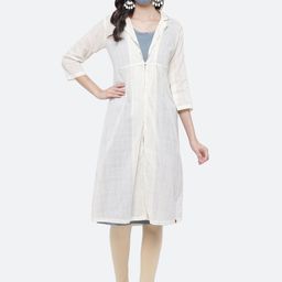 Biba Women Blue Cotton Kurta With Mask & Jacket-image-94