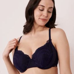 La Vie En Rose Navy Lace Work Demi Cup Bra-image-11