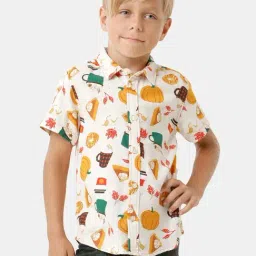Kate & Oscar Kids White & Yellow Cotton Printed Shirt-image-103