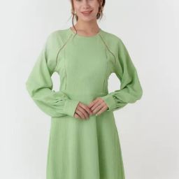 Zink London Mint Green Self Design A Line Dress-image-89
