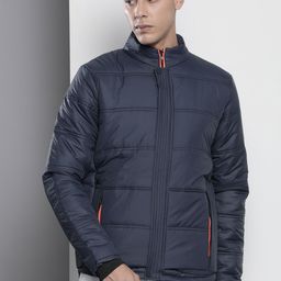 The Indian Garage Co Men Navy Blue Solid Padded Jacket-image-62