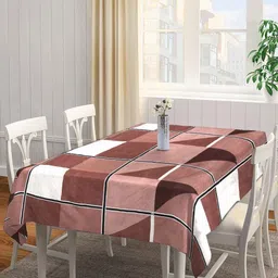 FABINALIV Brown & White Geometric Printed 300TC Rectangular 6-Seater Table Cover-20