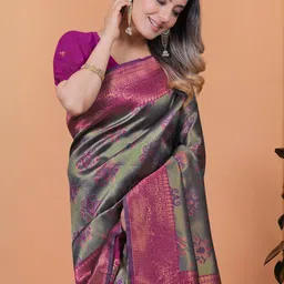 KALINI Ethnic Motifs Zari Art Silk Banarasi Saree-image-91