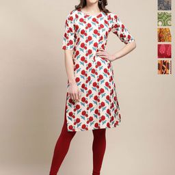 7Threads Women Pack Of 6 Ethnic Motifs Printed Floral Crepe Regular Kurta-image-59