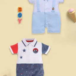 BABY GO Infant Boys Pack Of 2 Printed Pure Cotton Romper-image-91