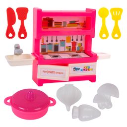 WISHKEY Kitchen Set For Kids With Stove Cupboard & Plastic Utensils, Little Chef's Cooking Pretend Play Indoor Toy With Accessories Set of 10 - Multicolour-24