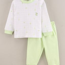 Zero Interlock Full Sleeves Top And Lounge Pants Set Rabbit Print - Green White-80
