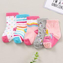 Cute Walk by Babyhug Ankle Length Antibacterial Socks Pack Of 5Striped & Unicorn Design - Multicolour-picture-6