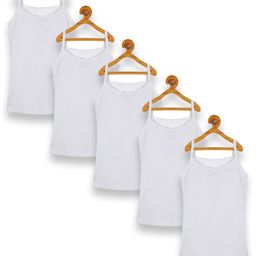 Kiddopanti Pack Of 5 Sleeveless Solid Slips - White-22