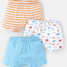 Babyhug 100% Cotton Knit Striped & Fish Printed Trunks Pack of 3 - Multicolour-image-54