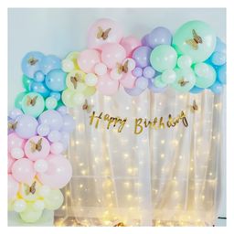 Bubble Trouble  Pastel Rainbow Butterfly Theme Birthday Party Decorations Combo Kit White Net Curtain Cloth With Fairy Lights & 3d Gold Butterfly Birthday Decoration For Girls-81 Items-3