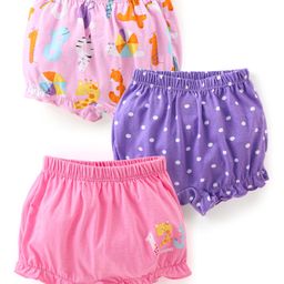 Babyhug Cotton Knit Bloomer Dots & Numbers Print Pack Of 3 - Purple & Pink-image-88