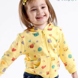 Babyoye 100% Cotton Eco Conscious Full Sleeves Sweat Jacket Stars Print - Yellow-picture-30