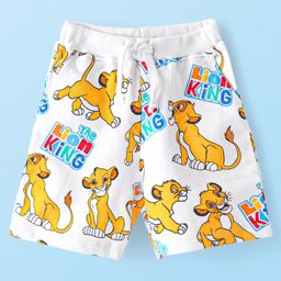 Babyhug Disney 100% Cotton Knit Shorts With Lion King Print - White-picture-27