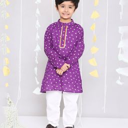 KID1 Full Sleeves Bandhani Printed & Lace Embellished Kurta With Pyjama - Purple-image-65