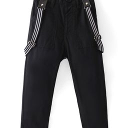 Babyhug Cotton Lycra Full Length Pants with Suspenders - Black-image-48