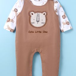 ToffyHouse Cotton Knit Full Sleeves T-Shirt & Dungaree with Lion Embroidery - Brown-picture-40