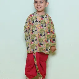 AJ Dezines Cotton Full Sleeves Abstract Print Dhoti Kurta Set-Red-picture-9