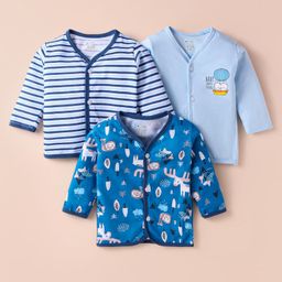 OHMS Single Jersey Knit Full Sleeves Fornt Open Striped & Animal Printed Vests Pack Of 3 - Blue-picture-16