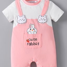 Mark & Mia Half Sleeves Cotton Romper With Rabbit Print - Pink & White-image-9