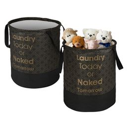 Kuber Industries Pack of 2 Foldable 45L Toys Organizer for Kids Room - Soft Toys Storage Bag/Basket/Container with Handles | Dots - Black & Gold-image-68