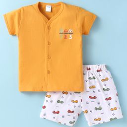 Tango Single Jersey Knit Half Sleeves Shorts Night Suit with Car Print - Golden & White-image-99