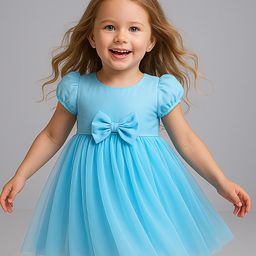 Babyhug Woven Cap Sleeves Party Wear Frock With Bow Applique - Light Blue-image-65