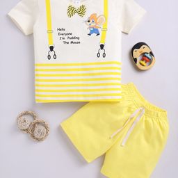 Little Ninja Cotton Half Sleeves Mouse Patch Detailed Tee & Shorts Set - Yellow-image-61