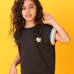 Anthrilo Blended Half Sleeves Heart Printed Tee - Black-image-17