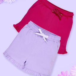Kiddopanti Cotton Pack Of 2 Solid Shorts - Pink & Orchid-picture-1