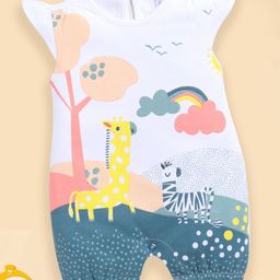 BABY GO Cotton Cap Sleeves Giraffe & Rainbow Printed Romper - White-picture-45